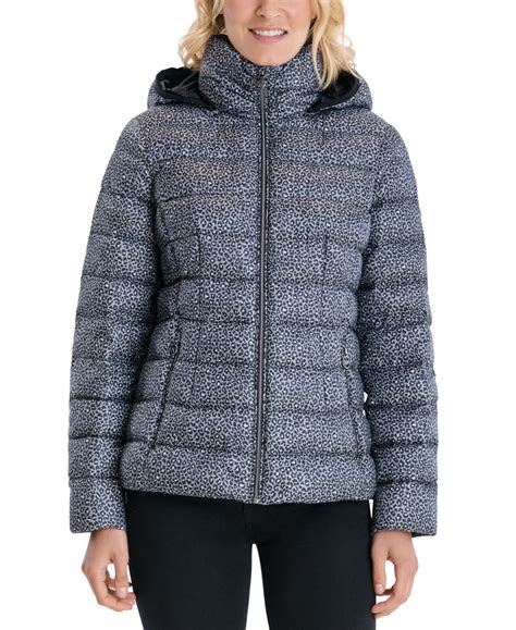 michael kors packable down jacket leopard print|MICHAEL Michael Kors Leopard Hooded Packable Down Puffer .